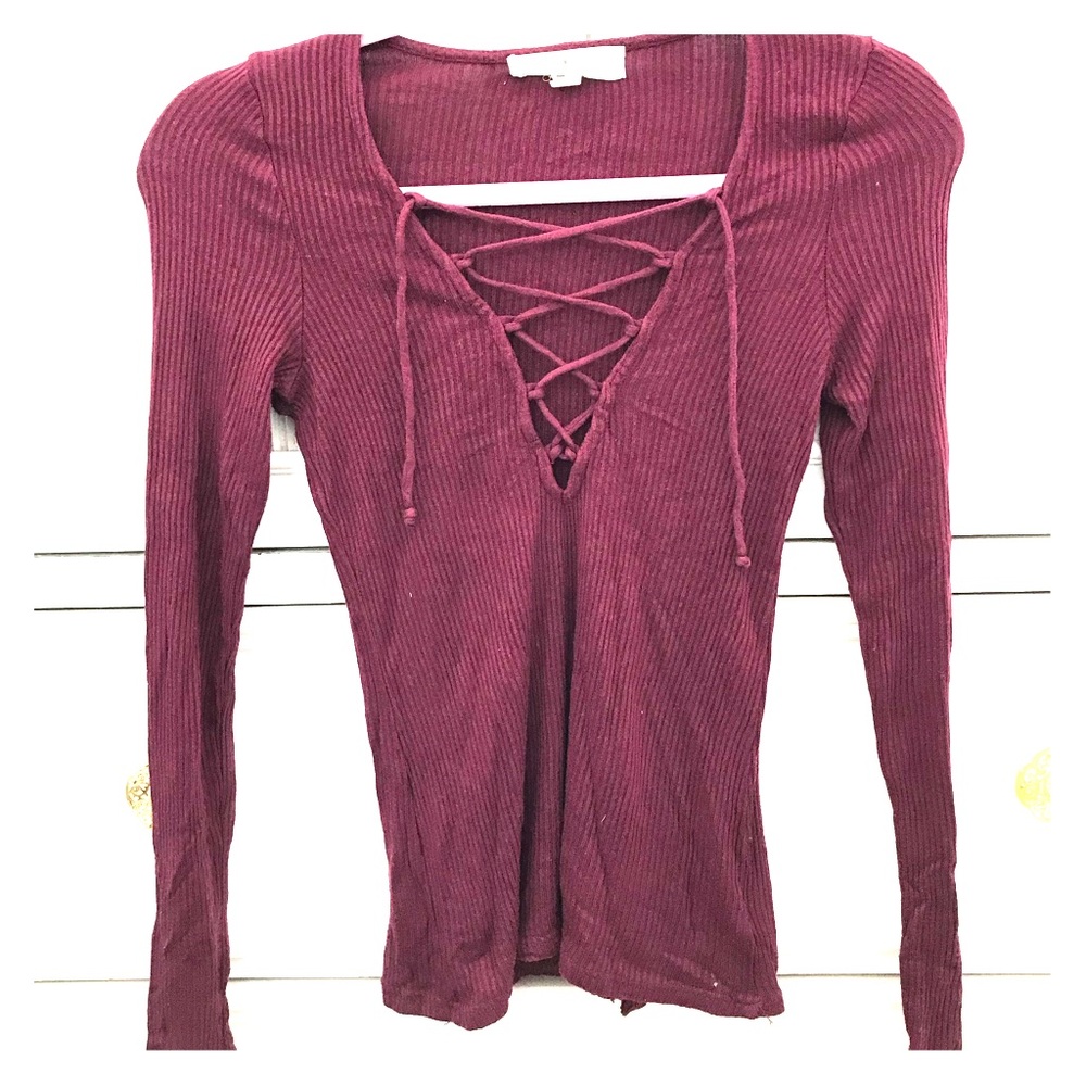 Project Social Maroon Tie Up Long Sleeve Shirt